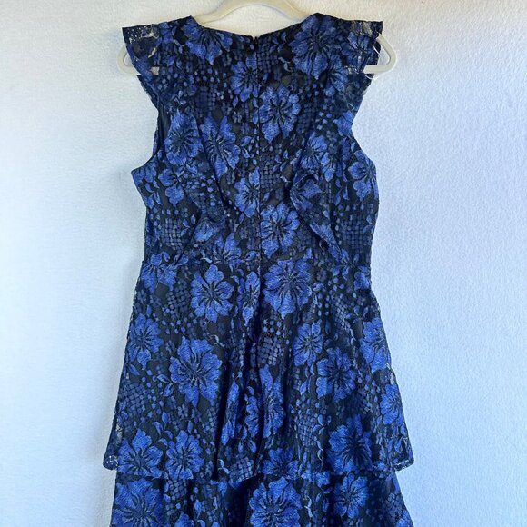 Lulus Dress Womens Medium Blue Black Lace Ruffle Tiered Maxi Formal Party - Picture 11 of 13